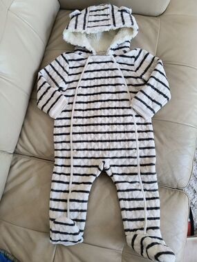 Nordstrom Black and White Striped Quilted Baby Footie with Hood